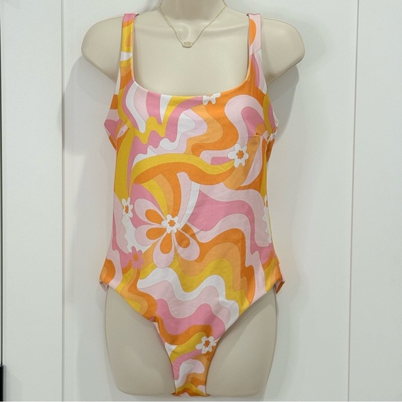 Funboy X Barbie Dream Swim Raquel One Piece Swimsuit Floral Pink Orange XL Wavy - Picture 4 of 11